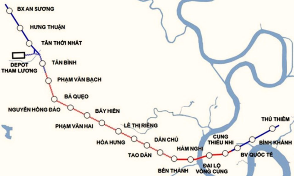 Bản đồ tuyến metro số 2 đoạn Bến Thành - Tham Lương