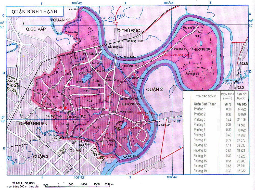 Bản đồ ranh giới của Quận Bình Thạnh với các quận lân cận