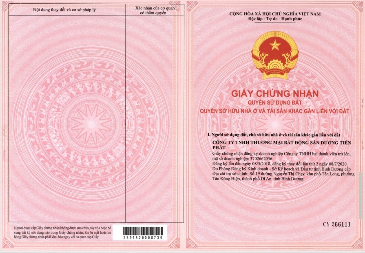 Sổ hồng dự án Tân Uyên Central Point