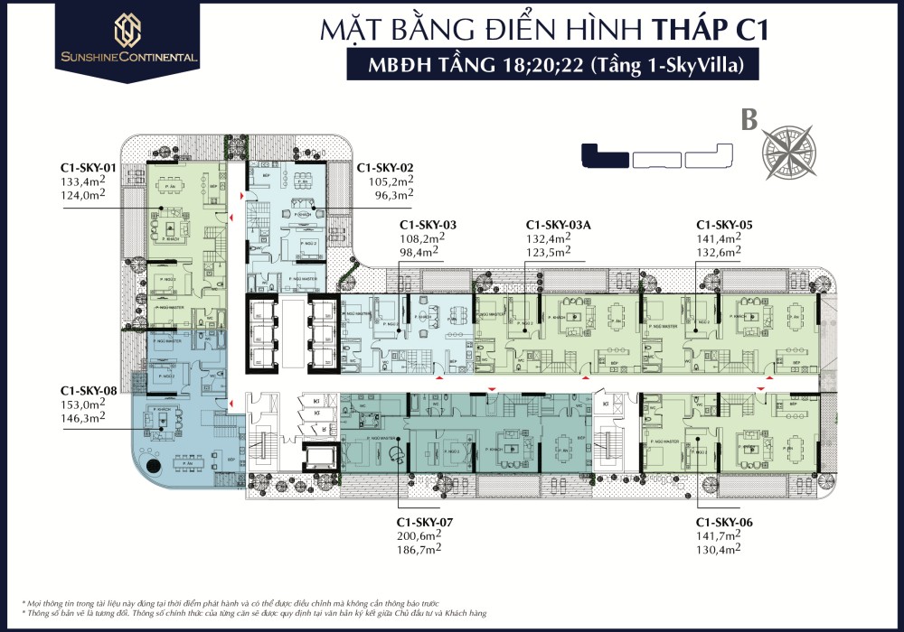 Mặt bằng Tháp C1 tầng 18, 20 22 tại Sunshine Continental