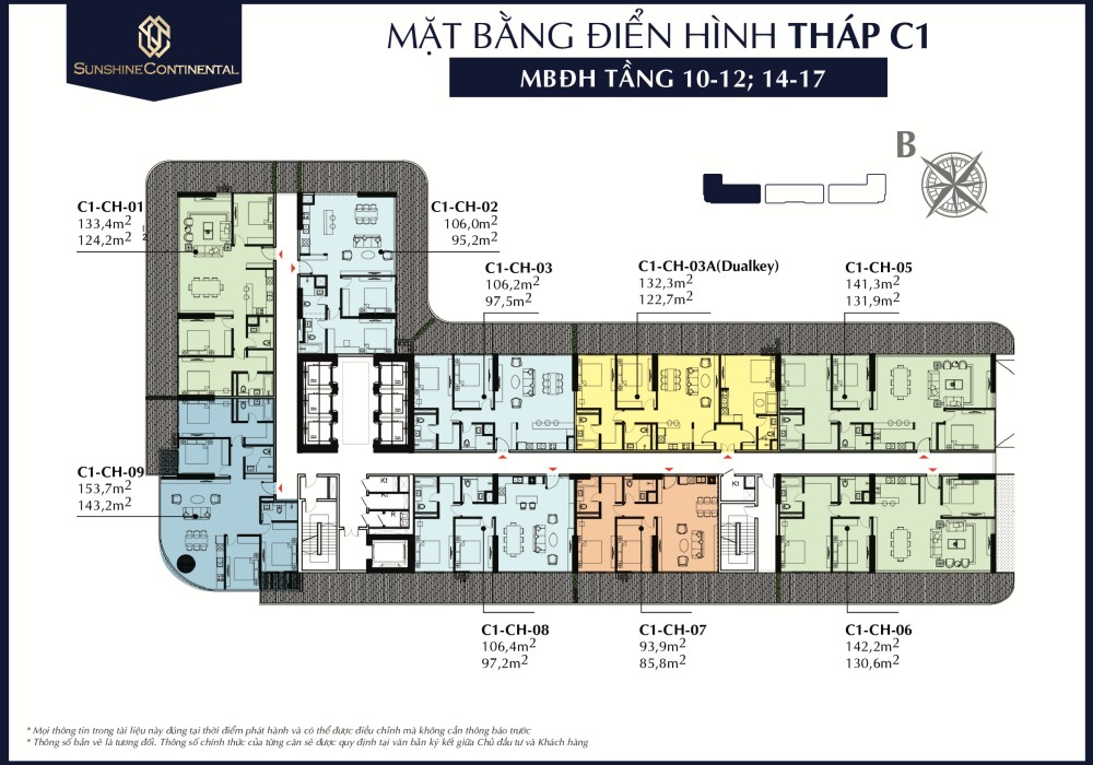 Mặt bằng Tháp C1 tầng 10 -12; 14-17 tại Sunshine Continental