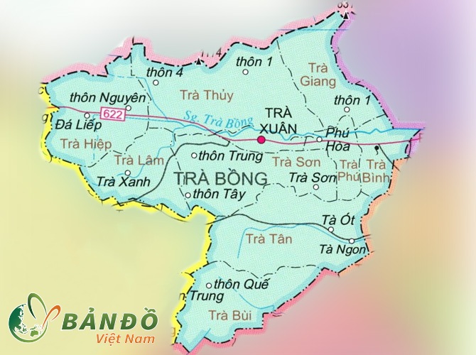 Bản đồ huyện Trà Bồng (Ngày 10/1/2020, sáp nhập toàn bộ diện tích và dân số của huyện Tây Trà trở lại huyện Trà Bồng).