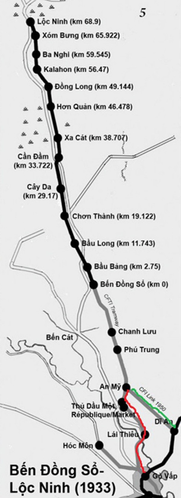 Sơ đồ tuyến đường sắt Bến Đồng Sổ - Lộc Ninh