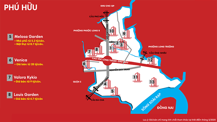 Bảng giá nhà phố & biệt thự tại phường Phú Hữu, Quận 9