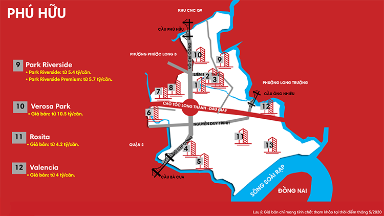 Bảng giá nhà phố & biệt thự tại phường Phú Hữu, Quận 9