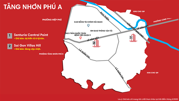 Bảng giá nhà phố & biệt thự tại Phường Tăng Nhơn A, Quận 9