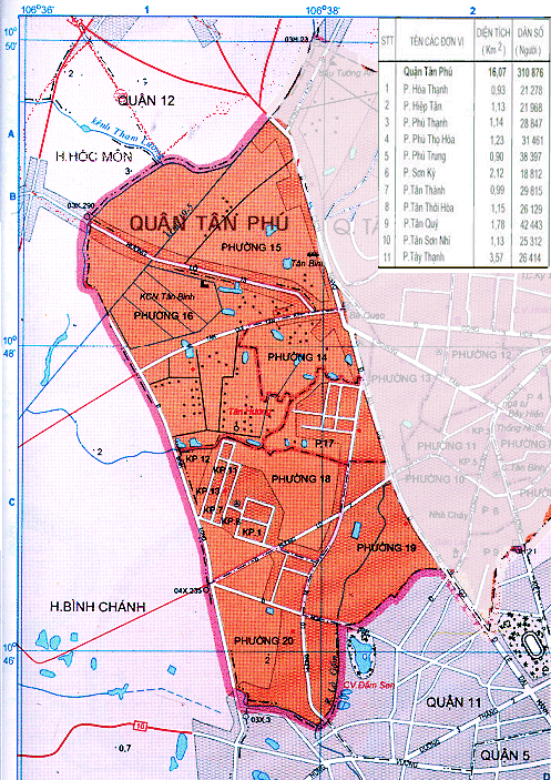 Bản đồ giáp ranh các phường Quận Tân Phú năm 2022