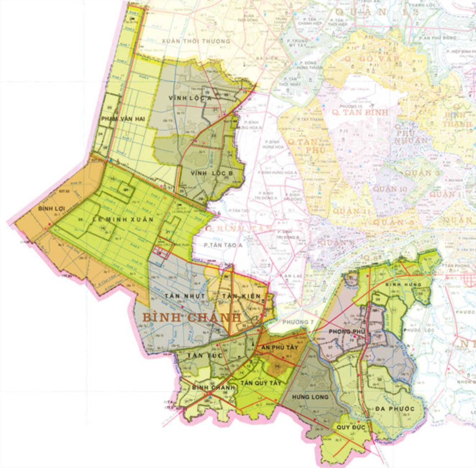 Bản đồ hành chính của huyện Bình Chánh năm 2022