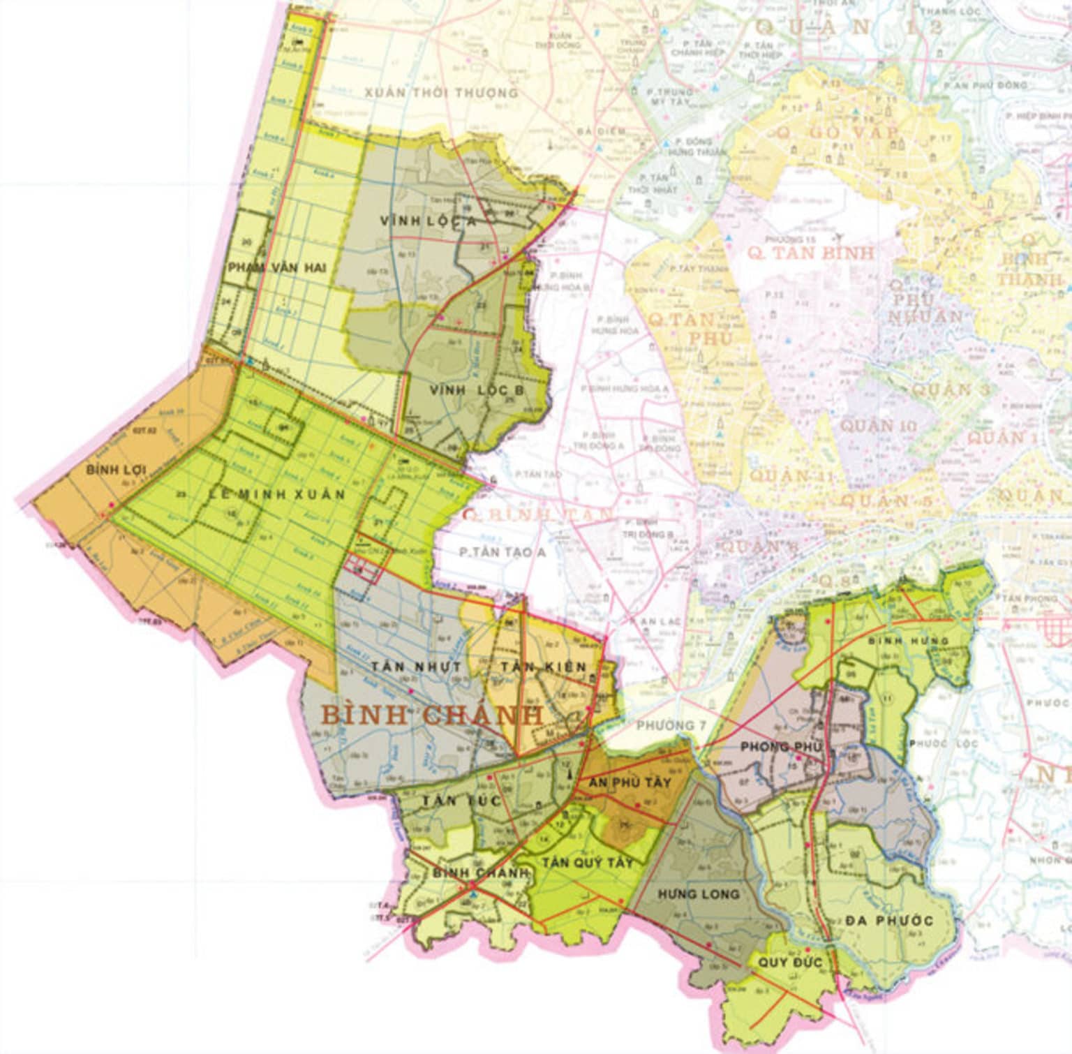Bản đồ Hành chính Huyện Bình Chánh TPHCM khổ lớn năm 2022