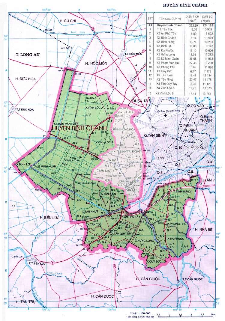 Bản đồ vị trí ranh giới của huyện Bình Chánh