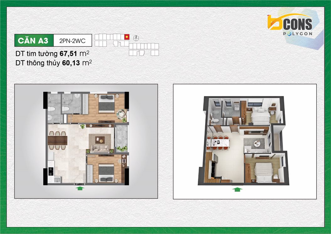 Thiết kế Căn hộ A3 tại khu căn hộ Bcons Polycon Bình Dương