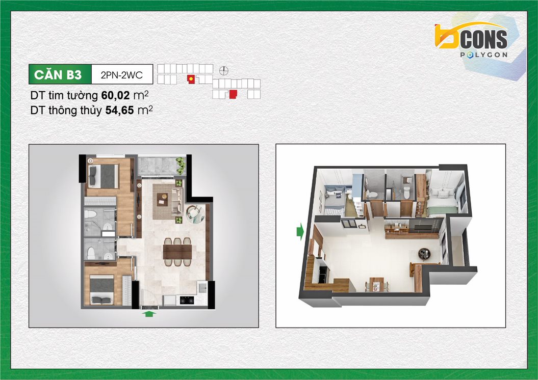 Thiết kế Căn hộ B3 tại khu căn hộ Bcons Polycon Bình Dương