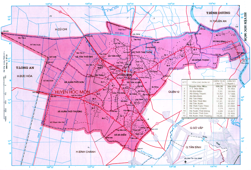 Bản đồ ranh giới các phường tại huyện Hóc Môn năm 2022