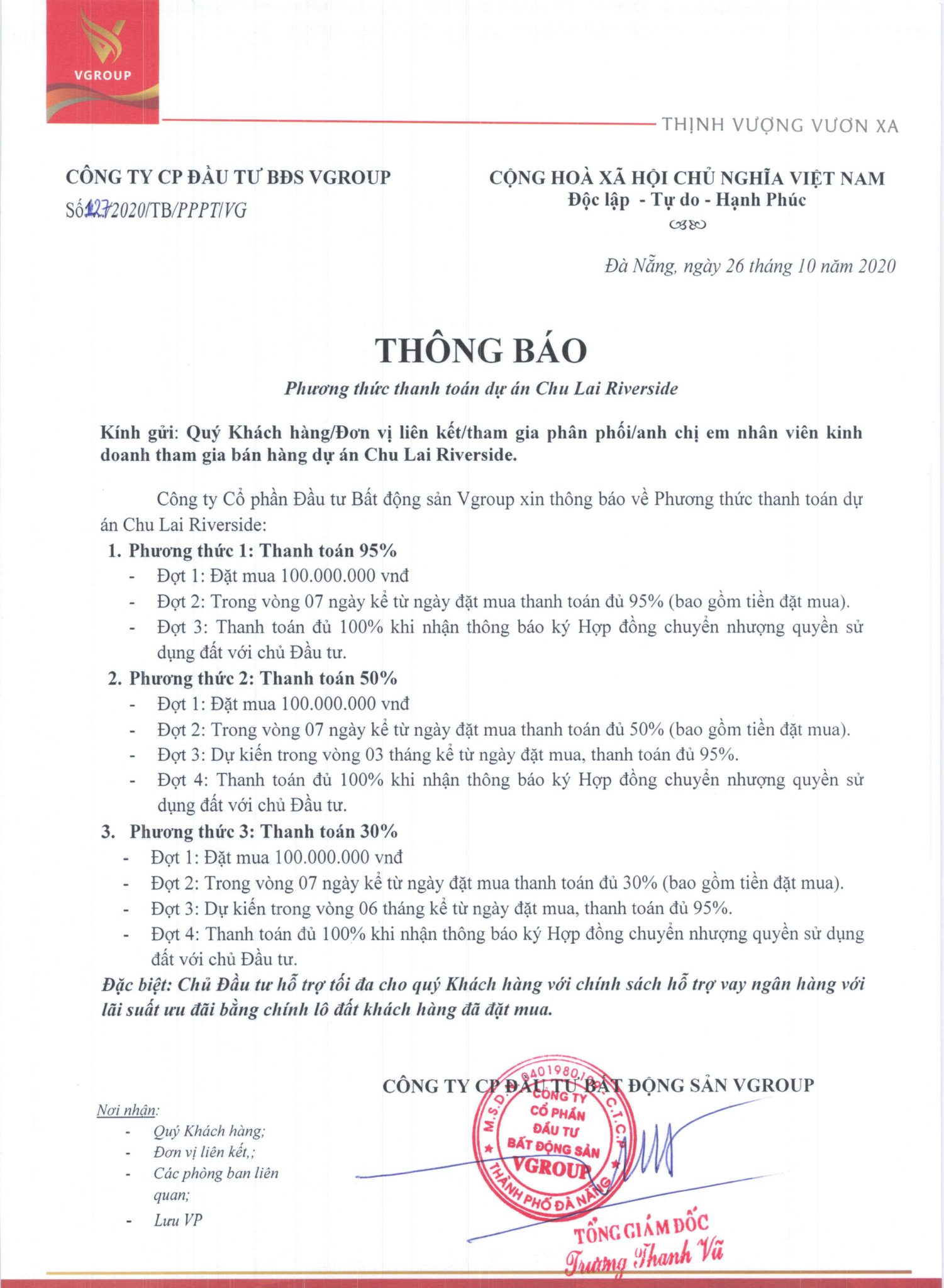 Phương thức thanh toán chính thức dự án