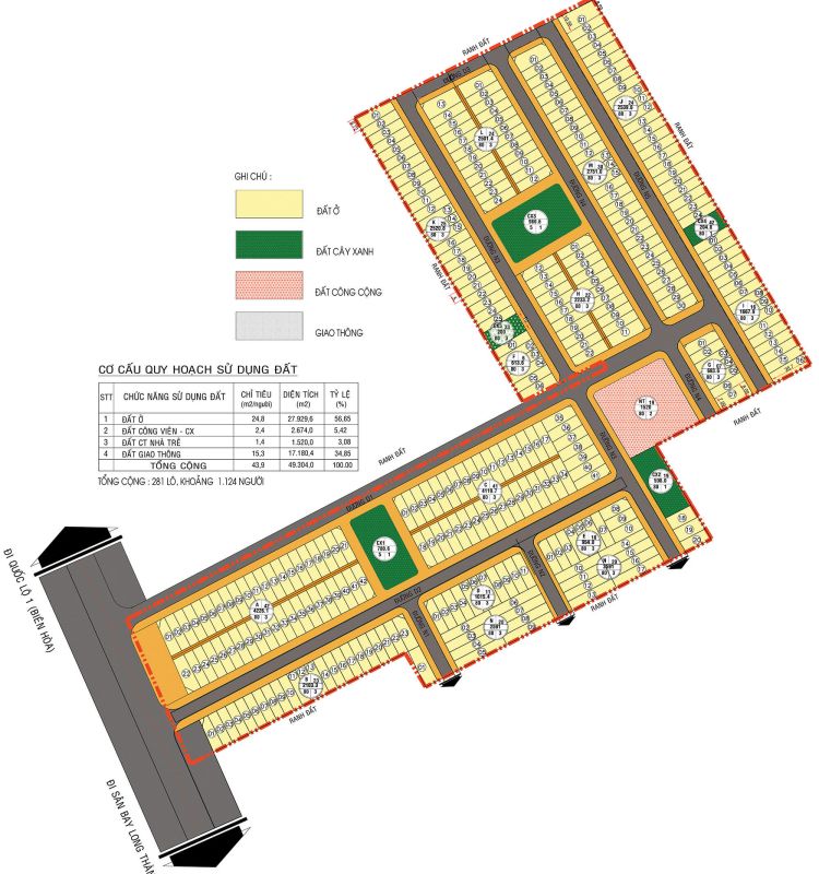 Mặt bằng phân lô dự án Khu dân cư Ngân Long