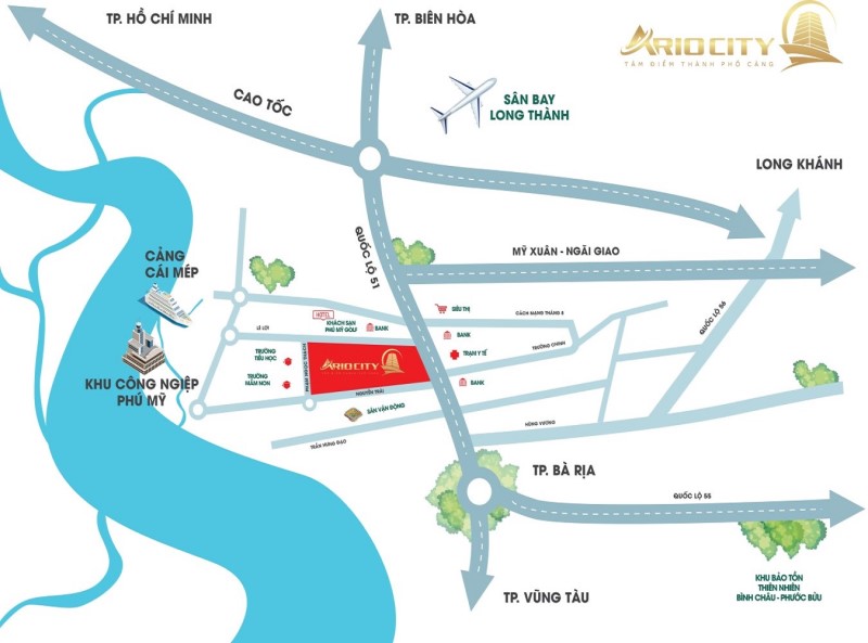 Vị trí trắc địa của Khu dân cư Ario City Phú Mỹ sẽ mang lại tiềm năng lớn cho nhà đầu tư