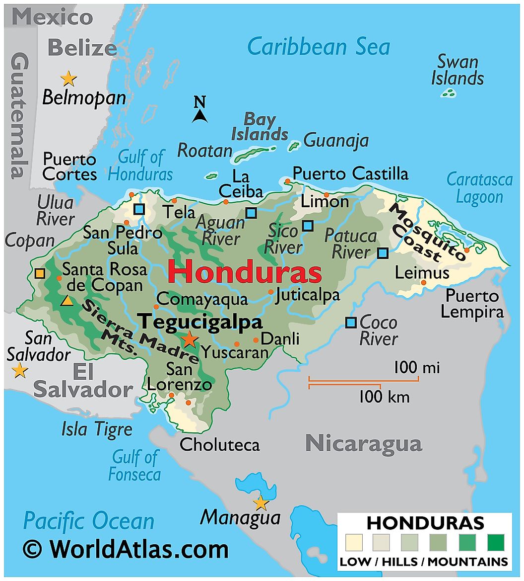 Bản đồ đất nước Honduras (Honduras Map) Khổ lớn, Phóng to (2024)