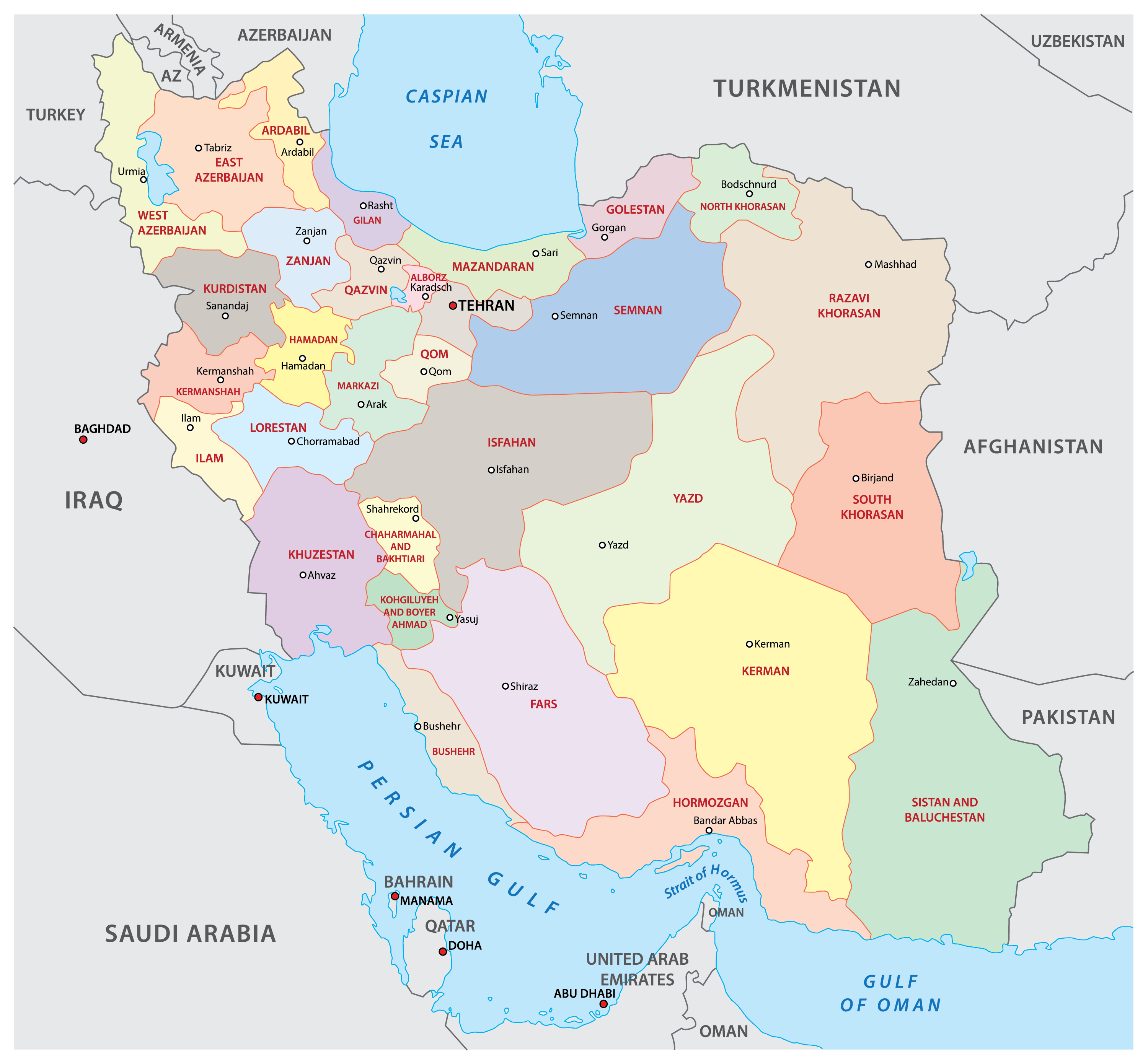 Bản đồ Hành Chính đất Nước Iran Iran Map Phóng To Năm 2024
