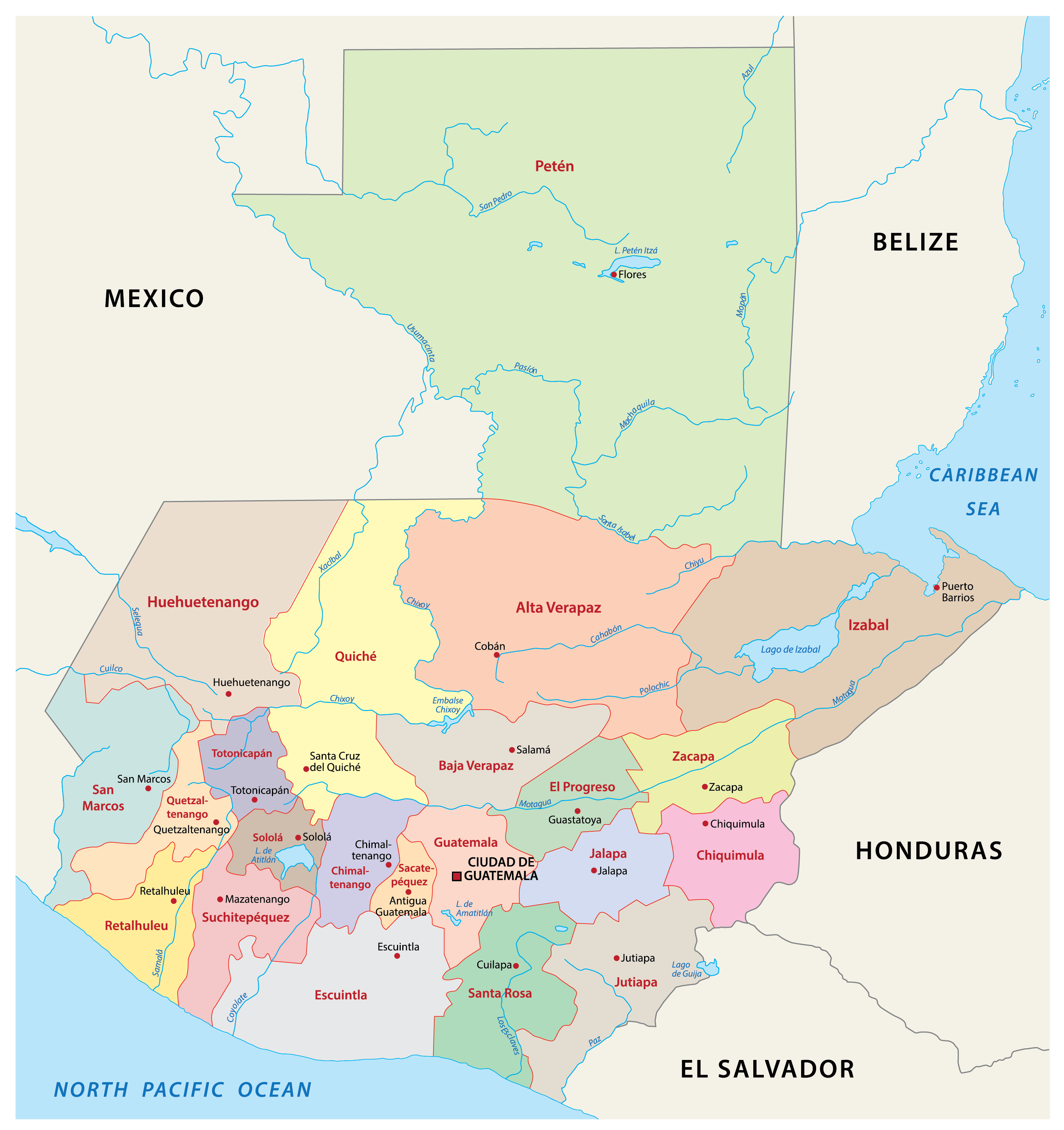 Bản đồ hành chính đất nước Guatemala (Guatemala Map) phóng to năm 2023