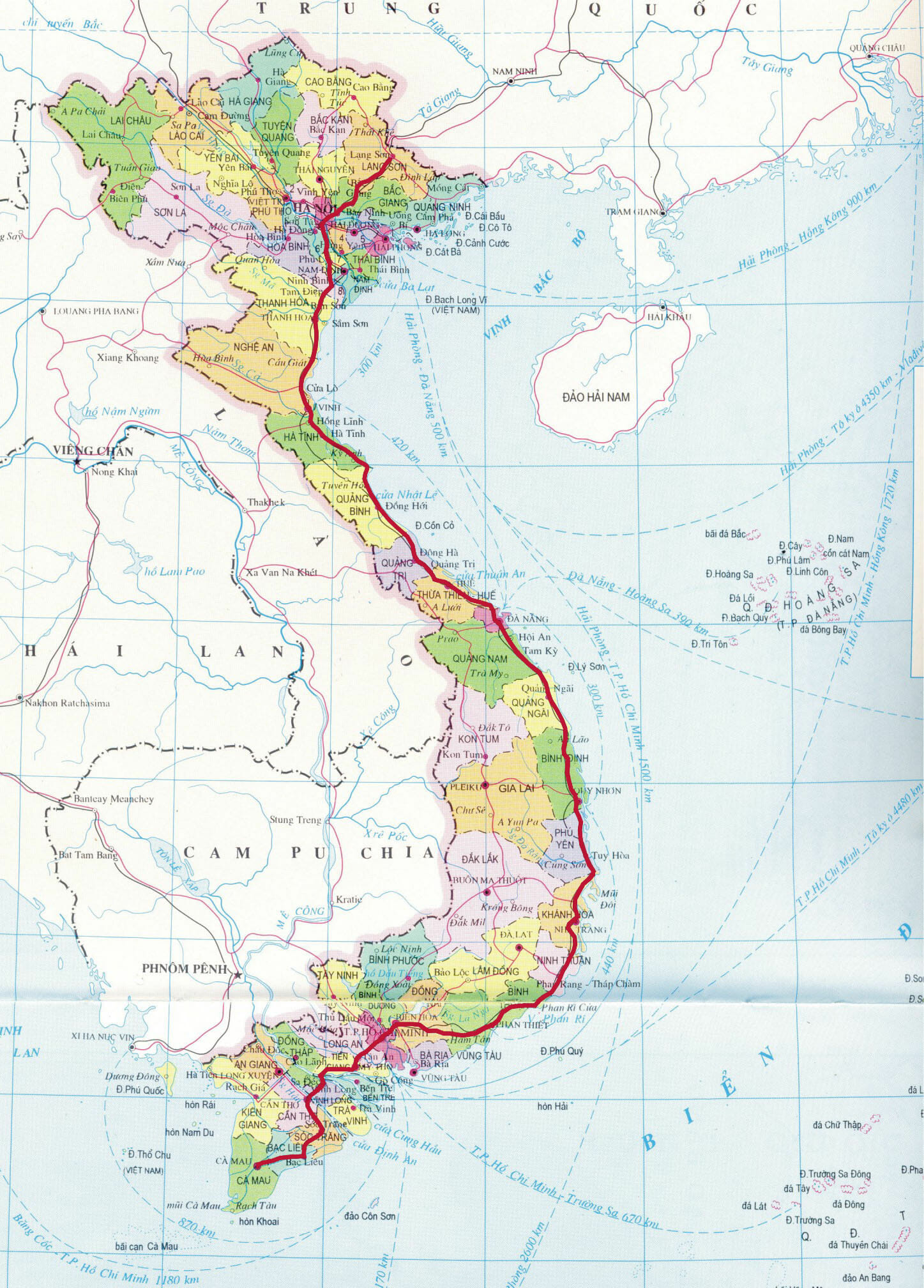 Bản đồ Quốc Lộ 1A từ Bắc vào Nam