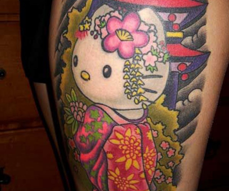 Hình tattoo Hello Kitty phong cách truyền thống Nhật Bản