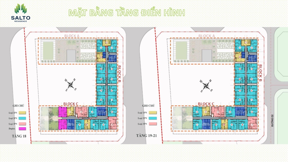Mặt bằng tầng điền hình tầng 18 và tầng 19-20 tại Salto Residence