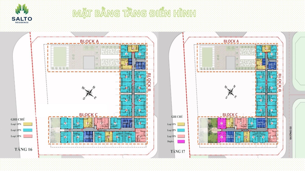 Mặt bằng tầng điền hình tầng 16 và tầng 17 tại Salto Residence