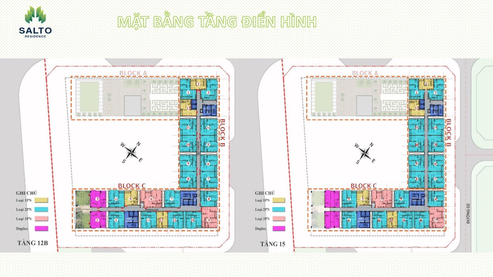 Mặt bằng tầng điền hình tầng 12B và tầng 6-7 tại Salto Residence