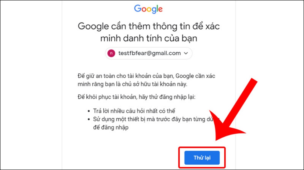 Nhấn Thử lại