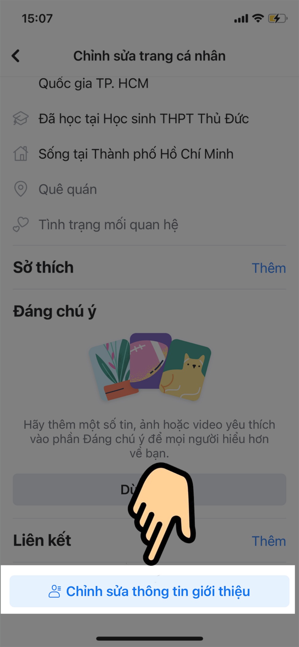 Nhấn chọn Chỉnh sửa thông tin giới thiệu