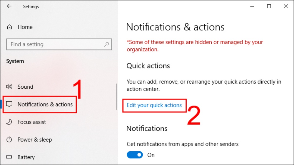 Chọn Notifications & actions và chọn Edit your quick actions