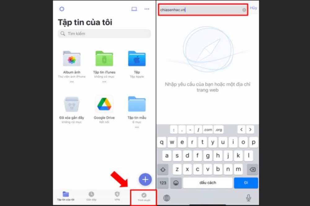 Bấm trình duyệt rồi điền link muốn tải nhạc