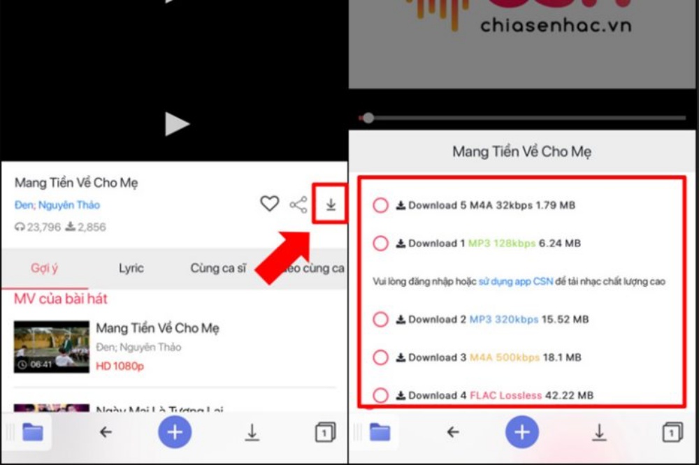 Lựa chọn chất lượng và tải về