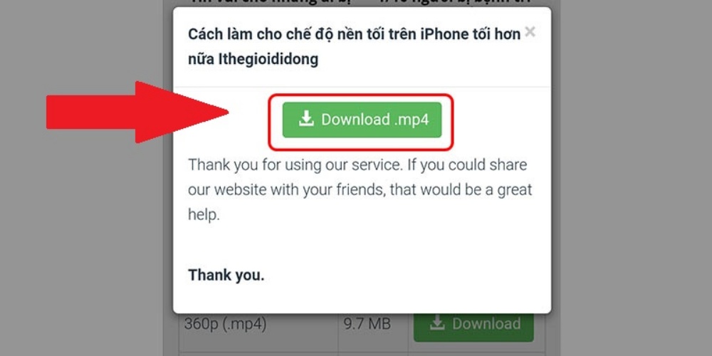 Xác nhận tải về, chọn “Download.mp4” để hoàn tất cách tải nhạc về điện thoại.
