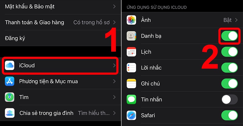 Bật đồng bộ danh bạ
