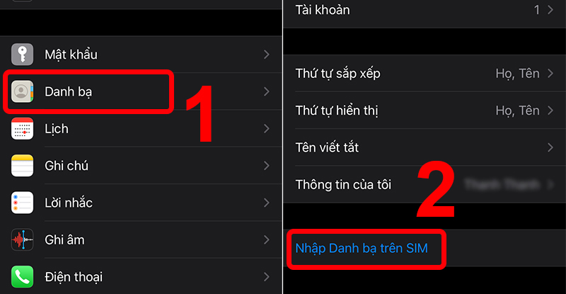 Chọn Nhập danh bạ trên SIM