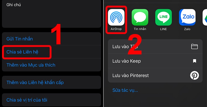 Chia sẻ liên hệ qua AirDrop