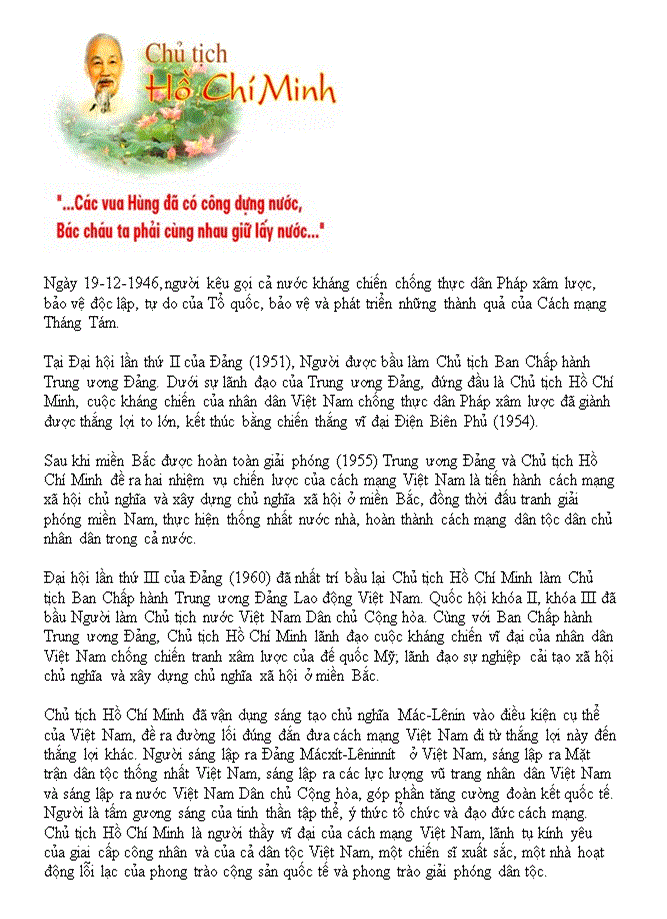 Tóm tắt tiểu sử Chủ tịch Hồ Chí Minh (Bác Hồ) ngắn gọn