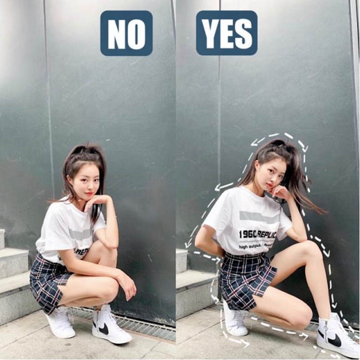 Ngồi xổm tạo dáng hình tam giác nữ