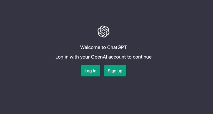 Giao diện đăng nhập ChatGPT khi bạn vào trang chủ.