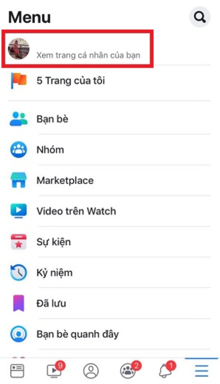 Nhấn vào mục tài khoản cá nhân.
