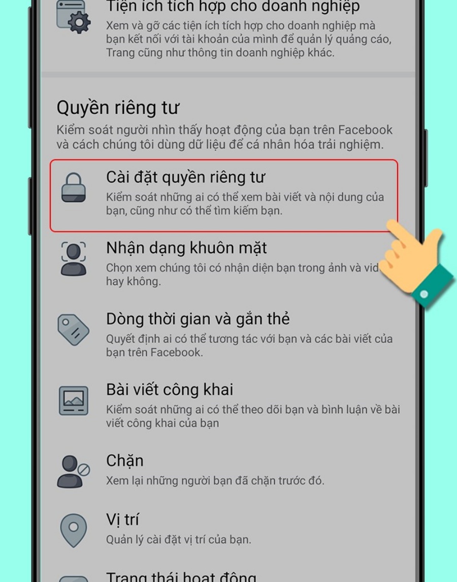 Chọn Cài đặt quyền riêng tư