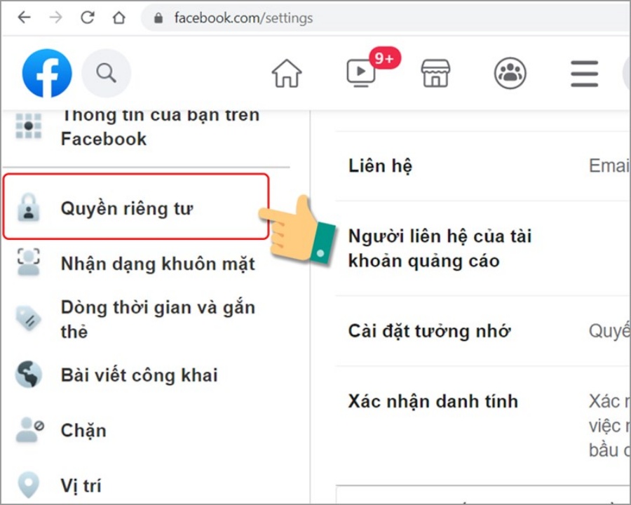 Ấn chọn Quyền riêng tư