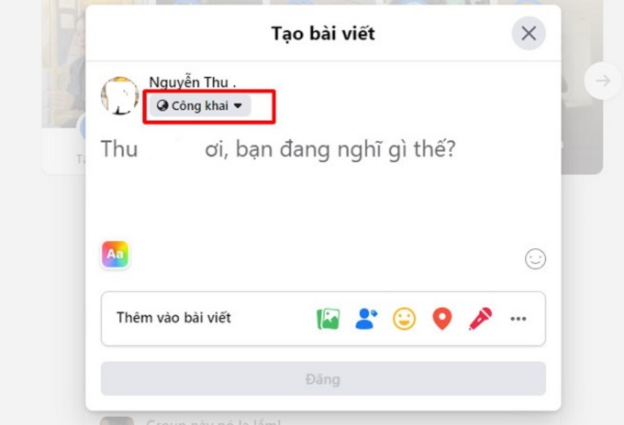Nhấn vào biểu tượng hình tam giác để chọn Công khai/ Bạn bè/ Chỉ mình tôi.