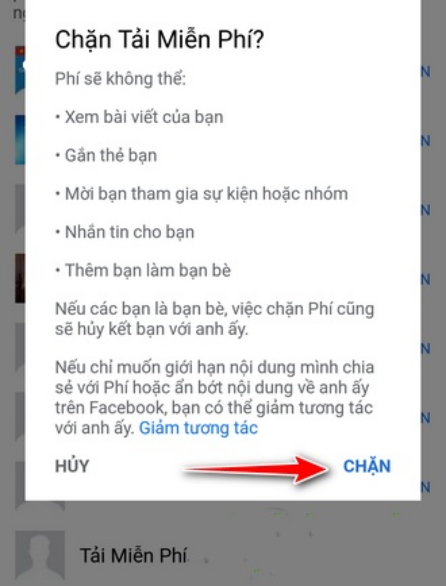 Bấm Chặn để hoàn tất quá trình