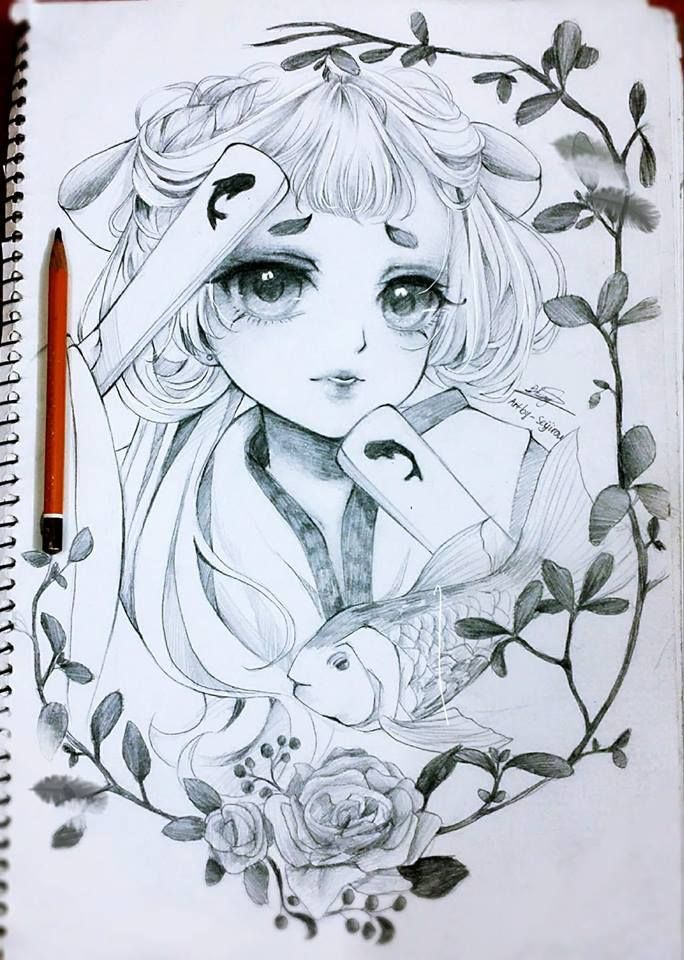 Mẫu vẽ anime nữ tiểu thư đáng yêu