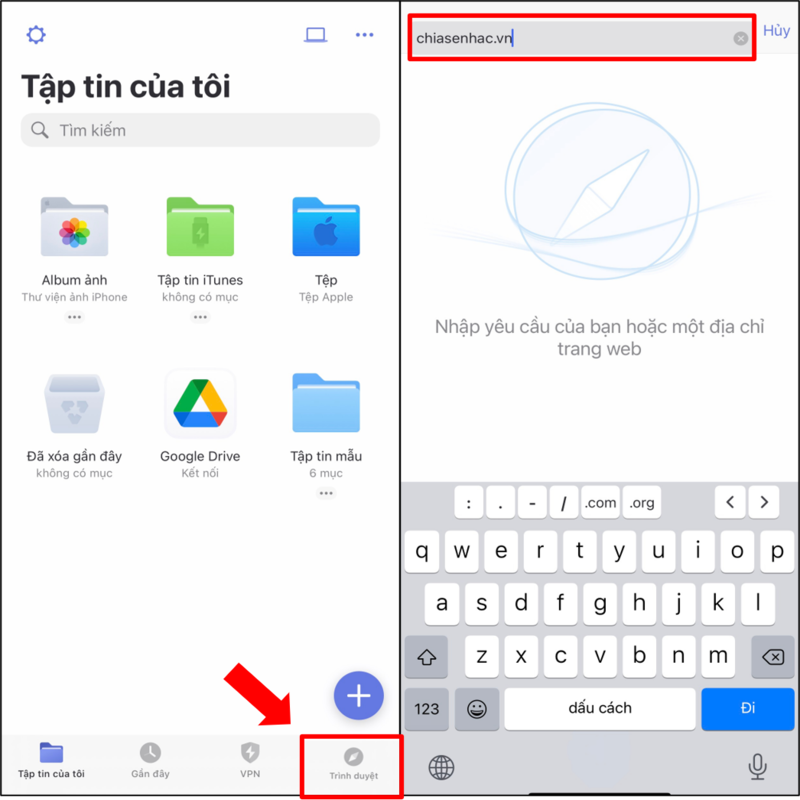 Nhập tên trang web muốn tải nhạc vào khung Address.