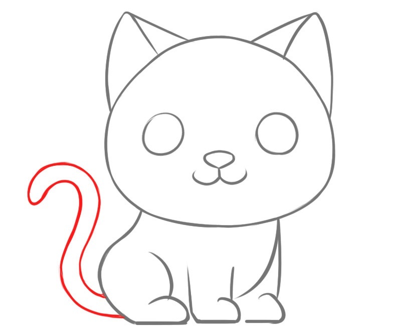Vẽ 1 đường cong từ phần chân chú mèo để tạo đuôi