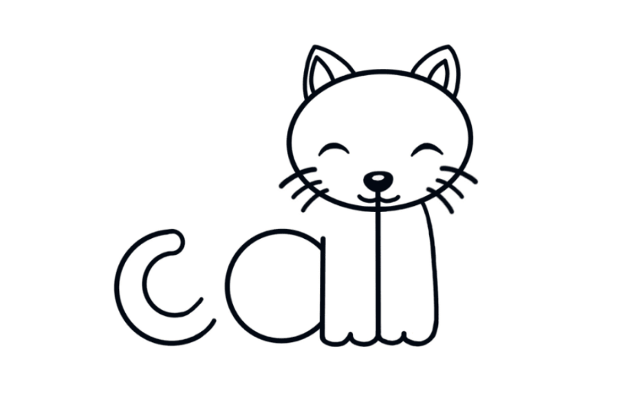 Vẽ 1 nửa vòng tròn chữ ‘c’ để làm đuôi chú mèo