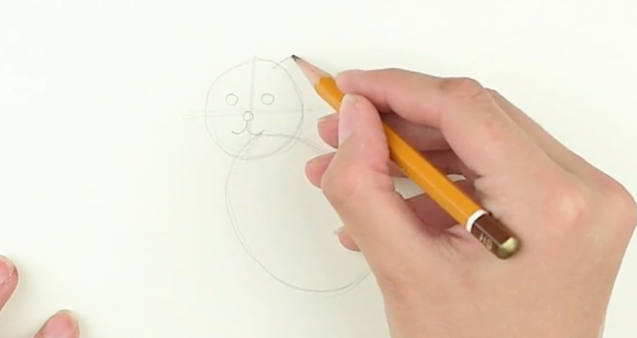 Vẽ 2 hình tròn nhỏ làm mắt, phác thảo mũi và miệng